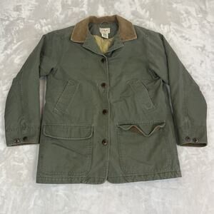 VTG LL Bean Jacket Womens Medium Green Chore Coat Barn Outdoor Workwear Utility